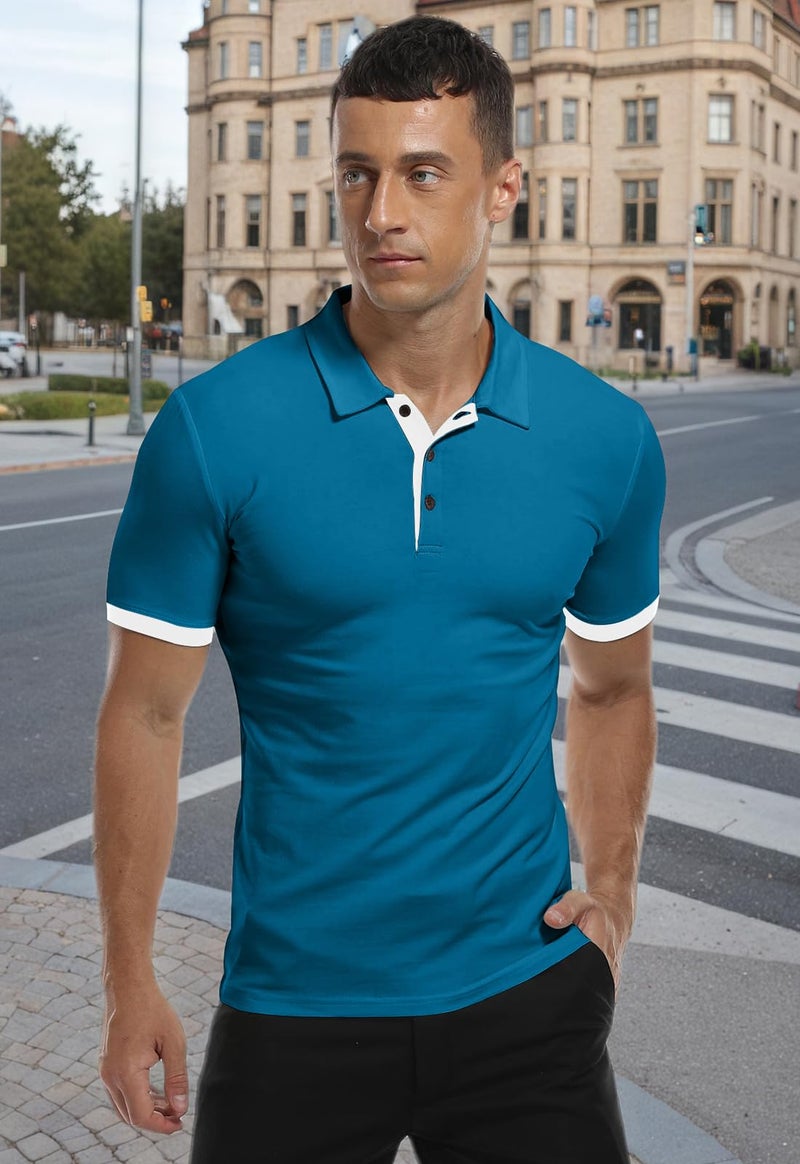 KUYIGO Men's Short Sleeve Collared Shirts Regular-Fit Quick-Dry Golf Polo Shirt Large Deep Teal - Image 3